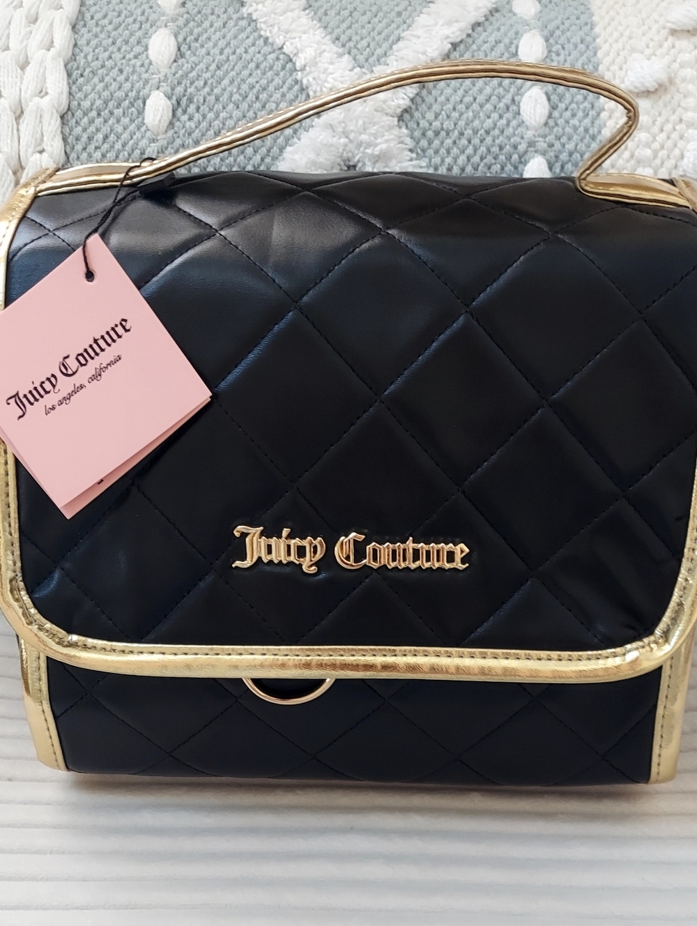 Juicy Couture Black Quilted Satchel with Gold Trim *STUFFED* 🏷 AUCTION